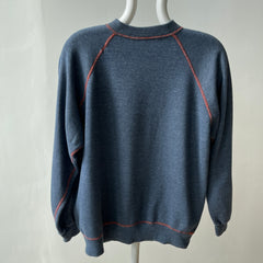 1980s Faded Gray/Blue Navy Sweatshirt with Orange Contrast Stitching - A Beauty