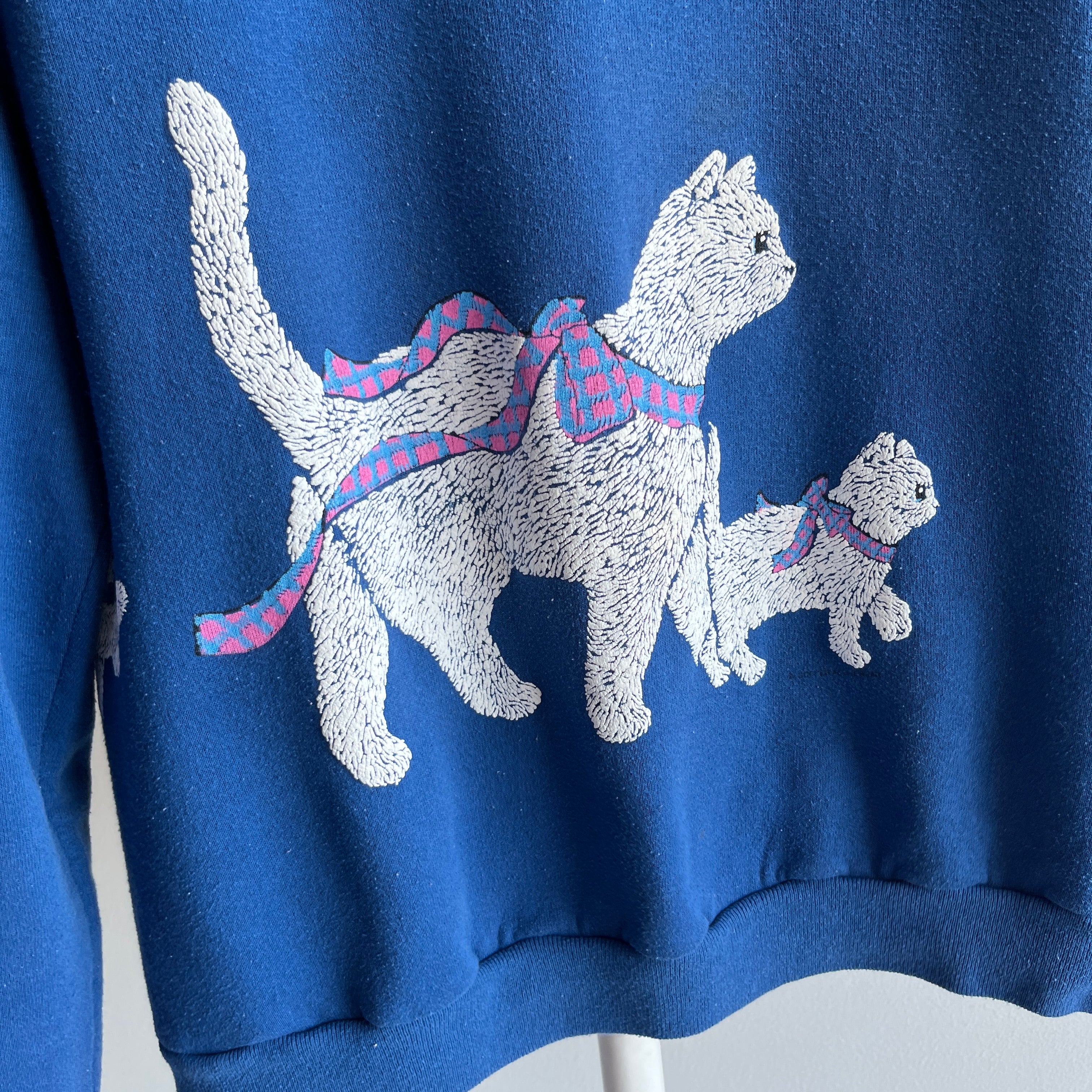 1980s Cats and Ribbons Wrap Around Sweatshirt - OMG