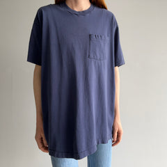 1980s Perfectly Faded and Worn Navy Cotton Selvedge Pocket T-Shirt