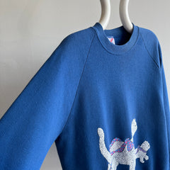 1980s Cats and Ribbons Wrap Around Sweatshirt - OMG