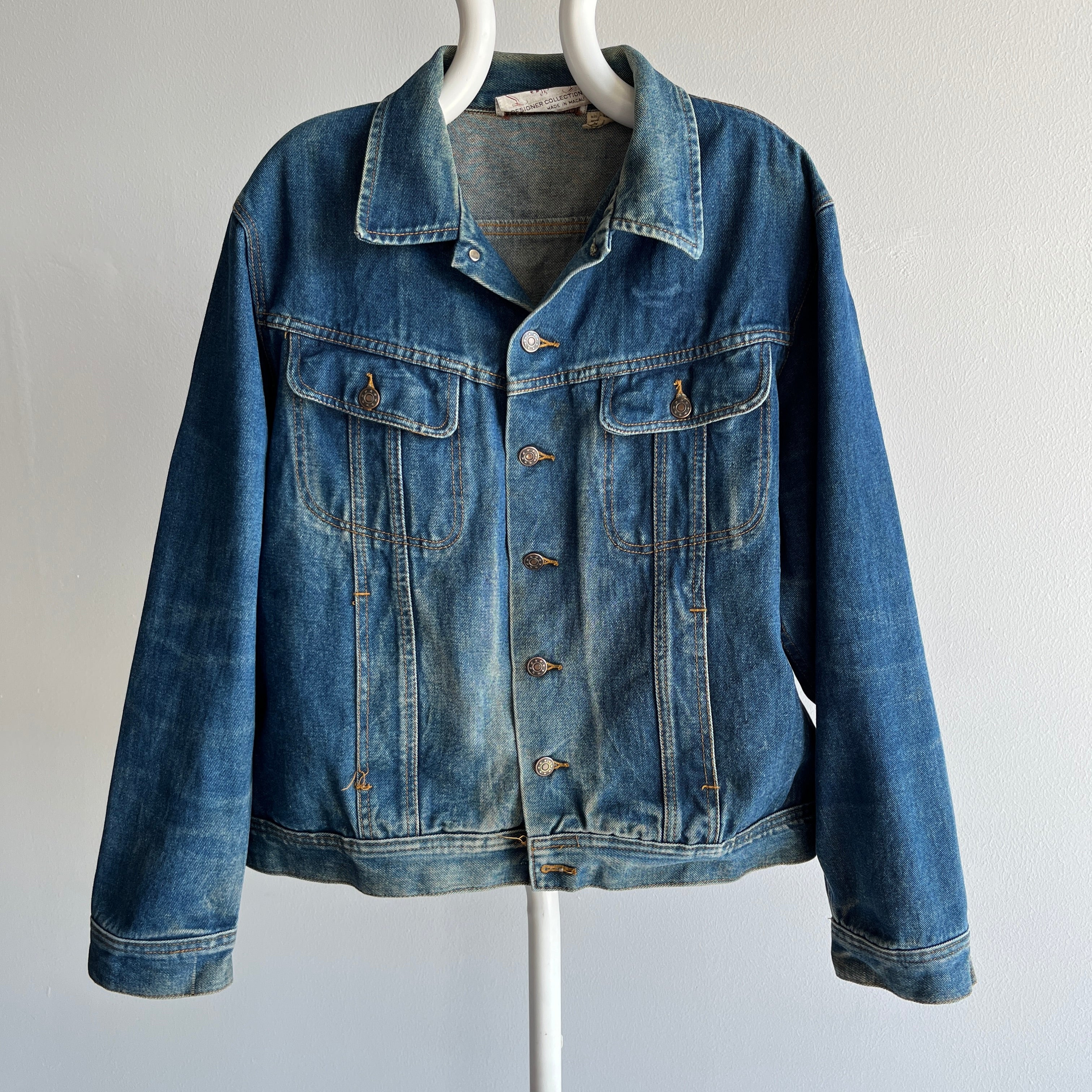 1980s John Paul Goebel Nicely Worn Denim Jean Jacket (Missing Bottom Button)