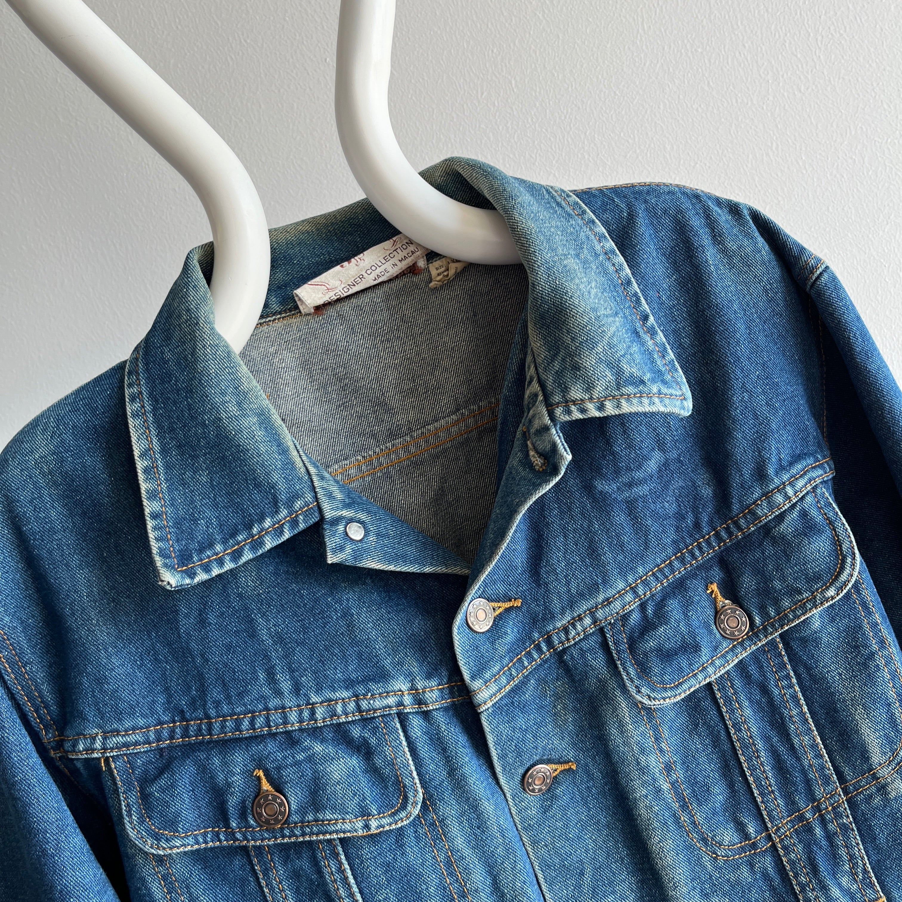 1980s John Paul Goebel Nicely Worn Denim Jean Jacket (Missing Bottom Button)