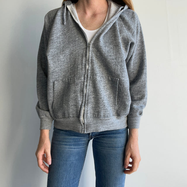 1970s Blank Gray Zip Up Hoodie - Made in Romania (IYKYK)