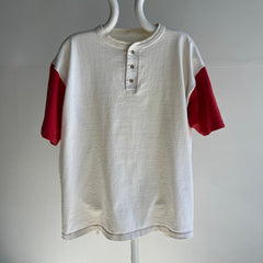 1990s Red and Off White Heavyweight Henley T-Shirt