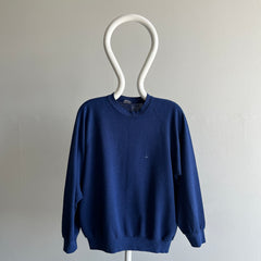 1980s Thin and Slouchy Blank Navy Raglan Sweatshirt