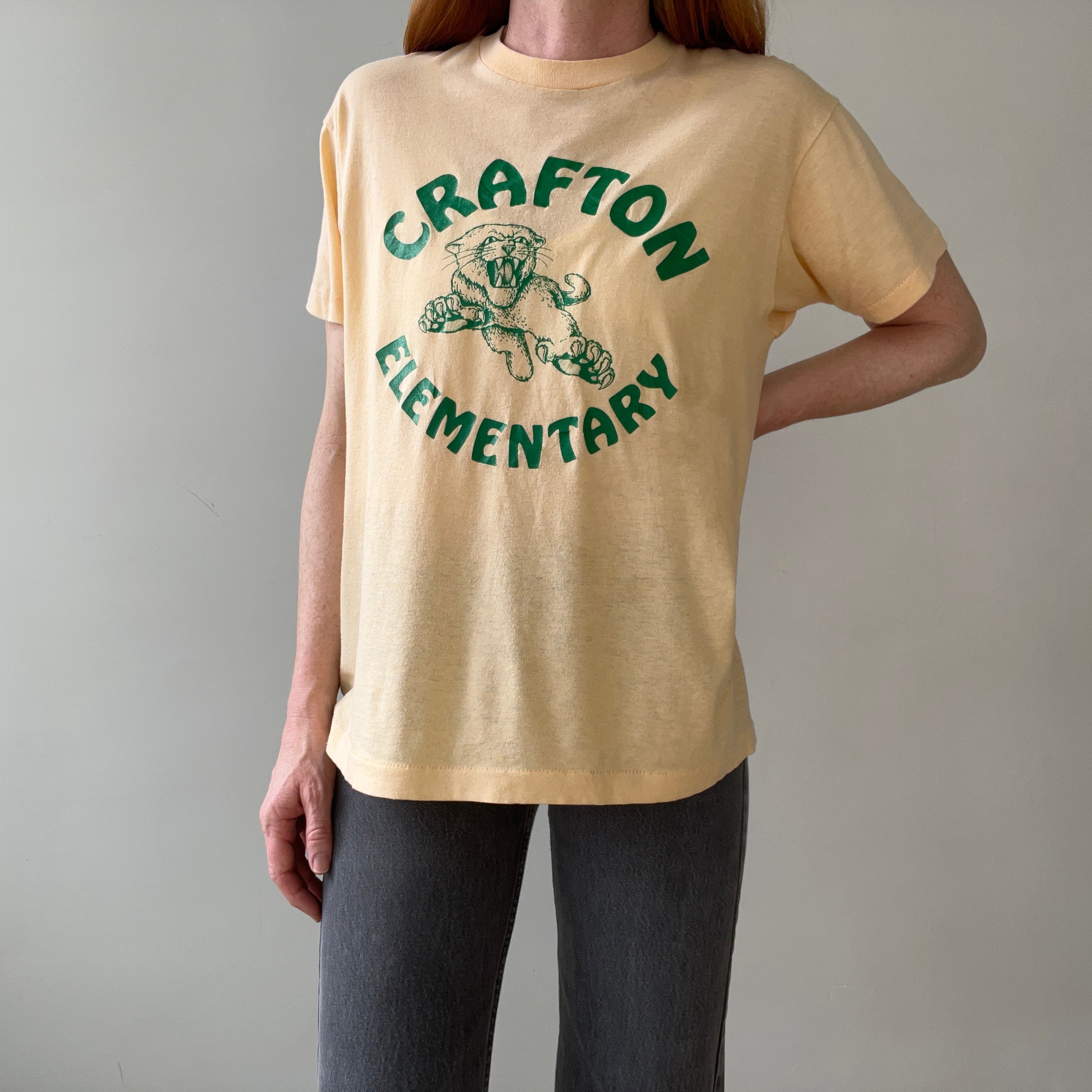 1970s Light Sand/Yellow Crafton Elementary T Shirt