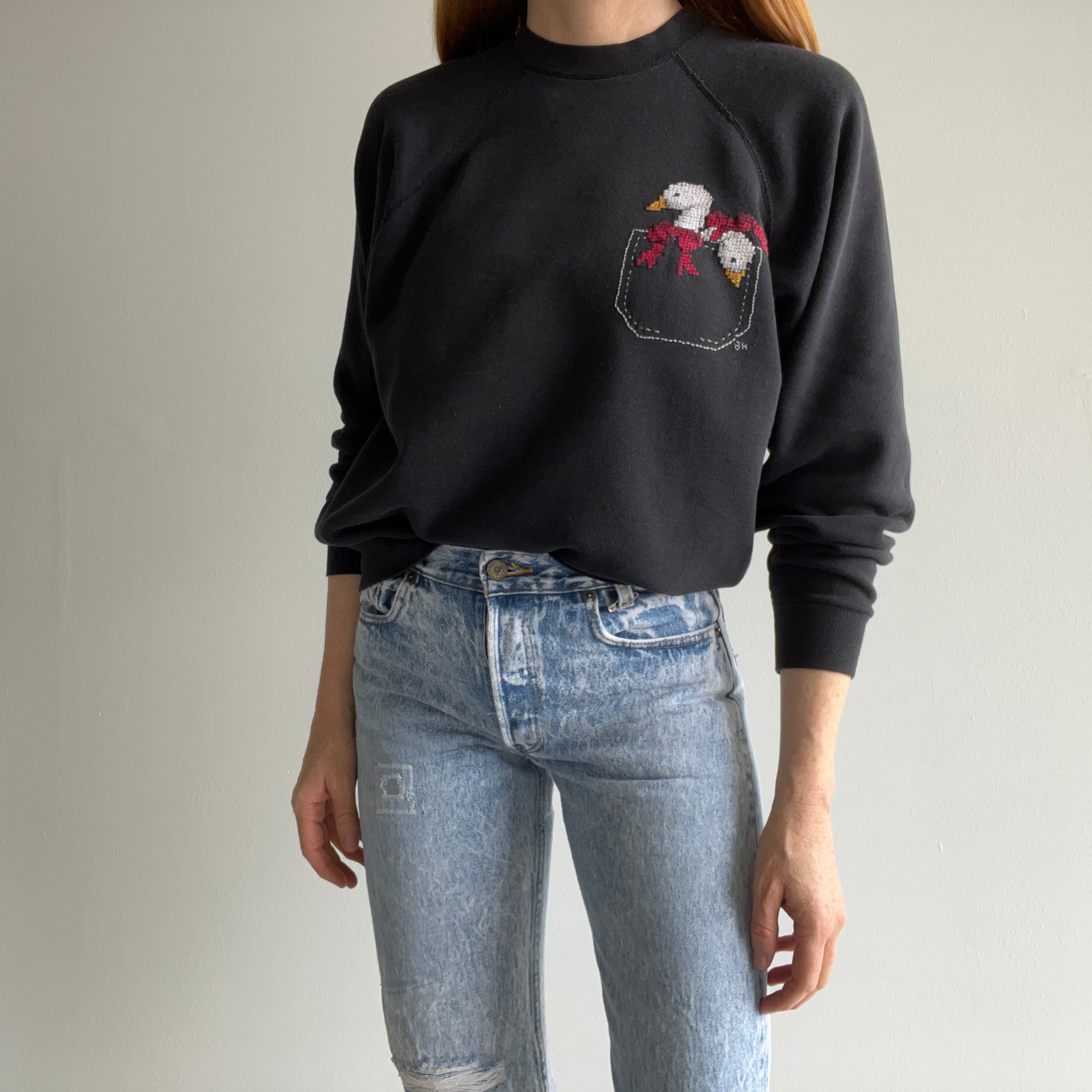 1980s Geese in a Pocket DIY Needlepoint Sweatshirt