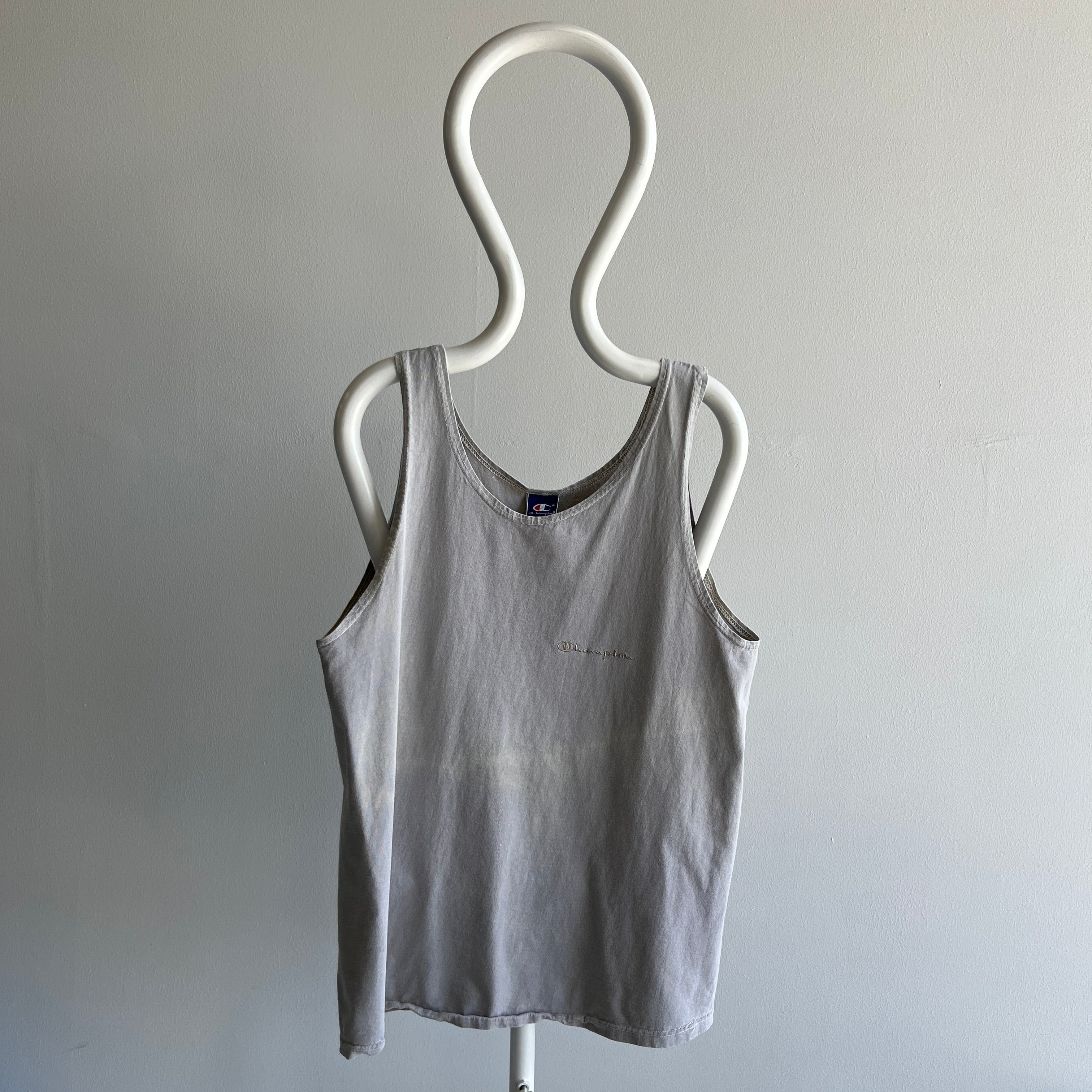 1980s Super Faded and Bleach Stained Cotton Tank by Champion Brand - USA Made