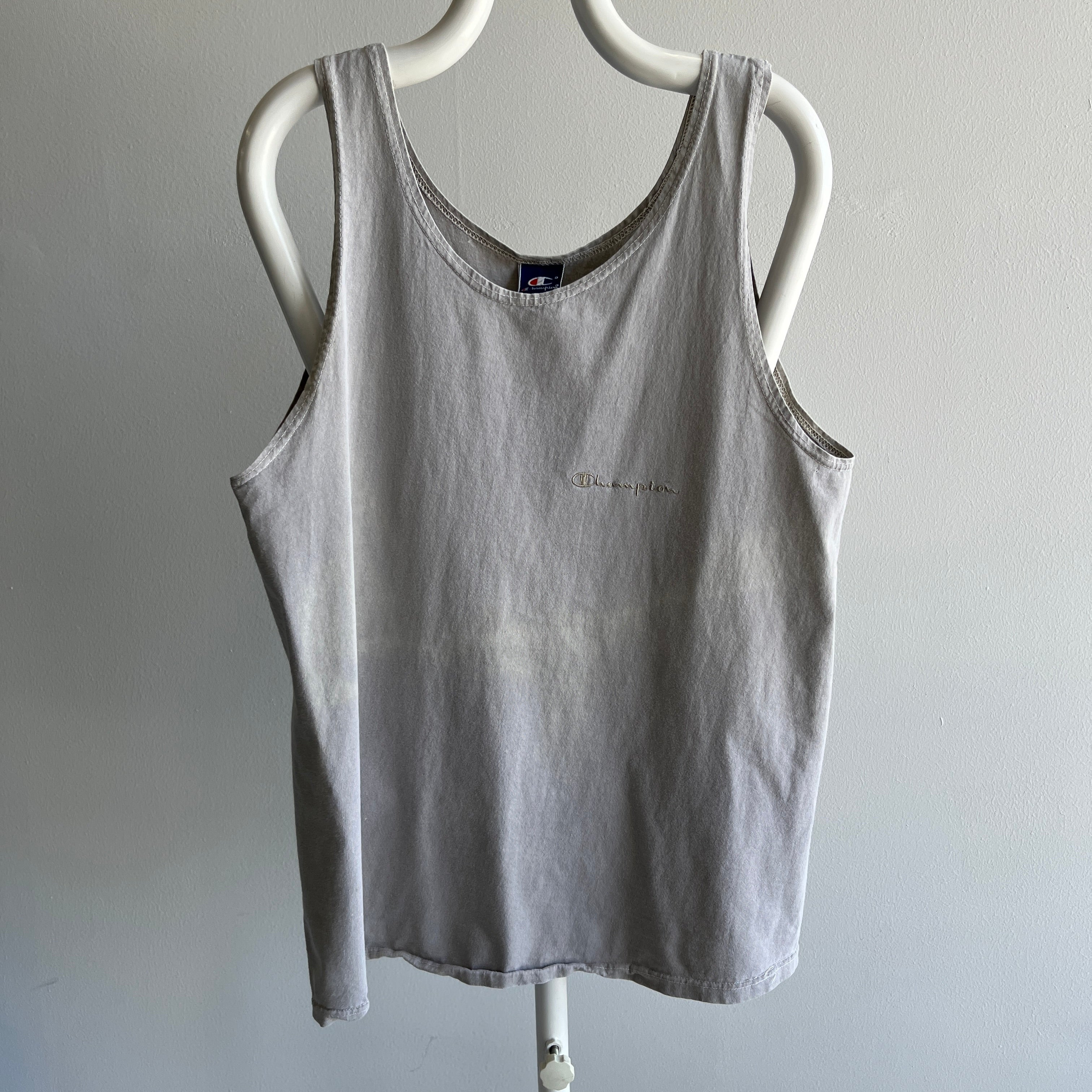 1980s Super Faded and Bleach Stained Cotton Tank by Champion Brand - USA Made