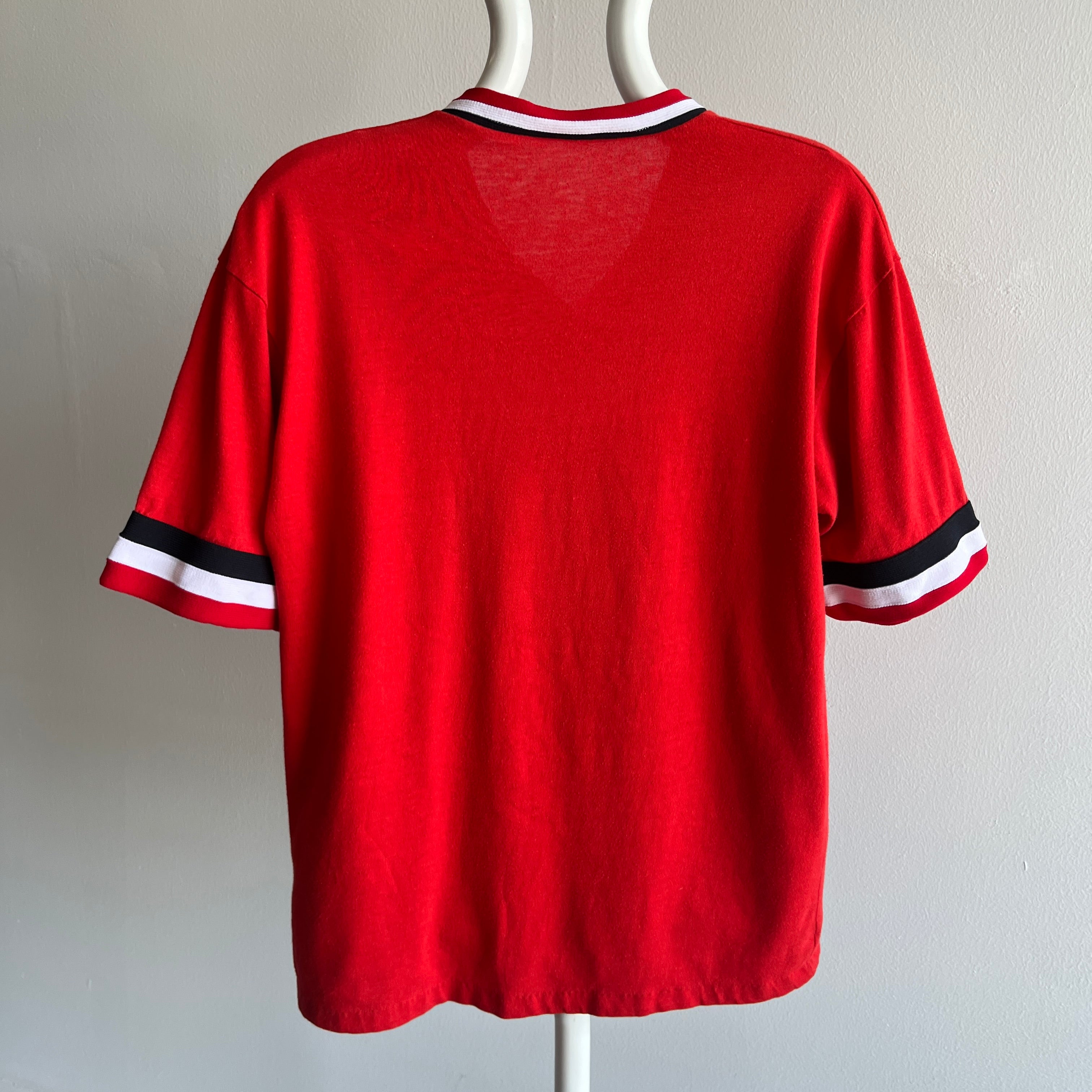 1980s Canadian Club Canadien Russian V-Neck Sports T-Shirt - Huh?