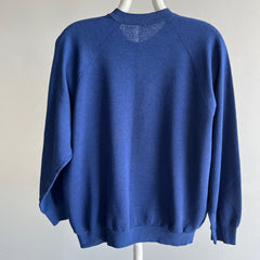 1980s Thin and Slouchy Blank Navy Raglan Sweatshirt