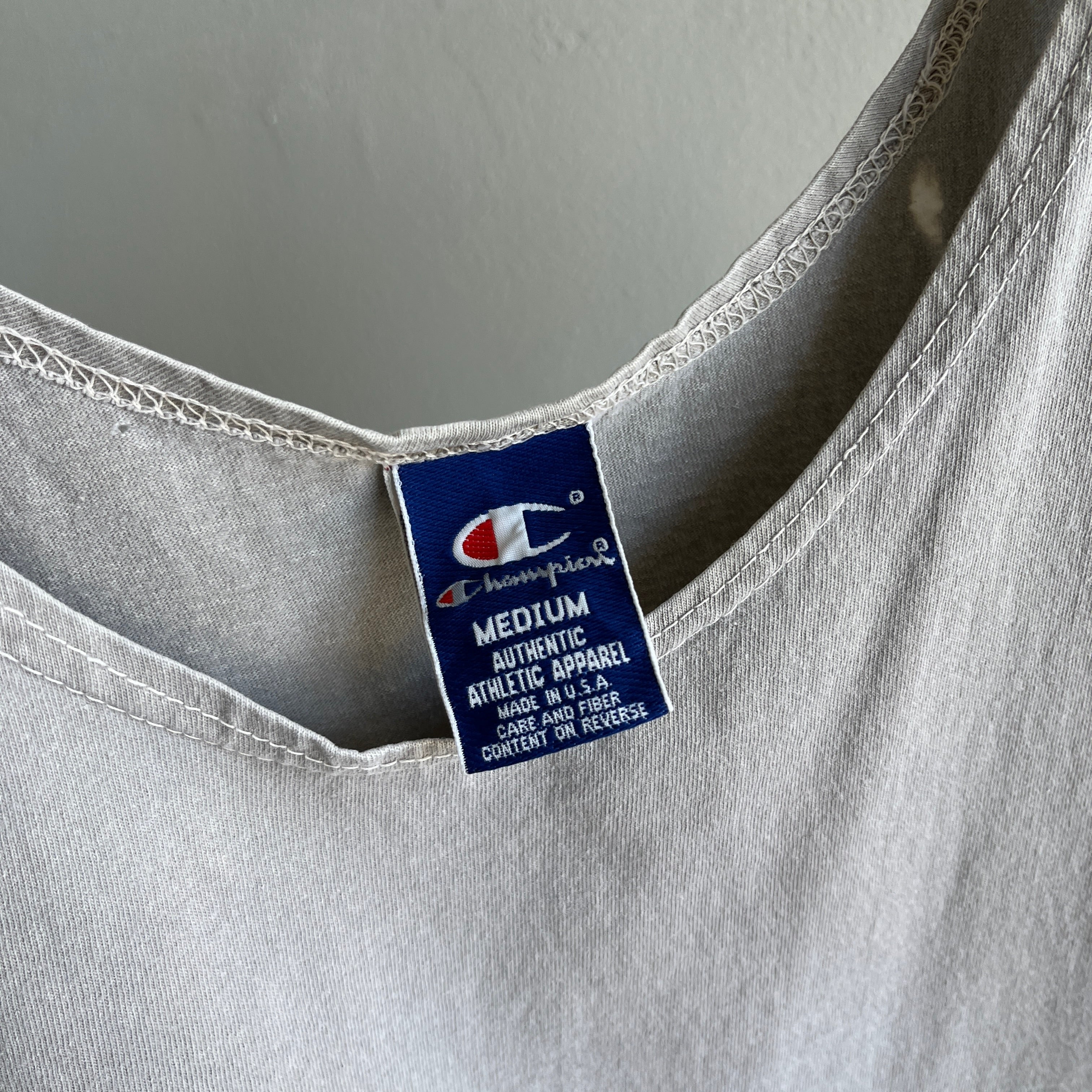 1980s Super Faded and Bleach Stained Cotton Tank by Champion Brand - USA Made