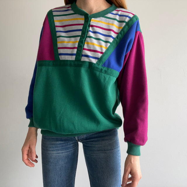 1980s Color Block Bonanza Henley Sweatshirt