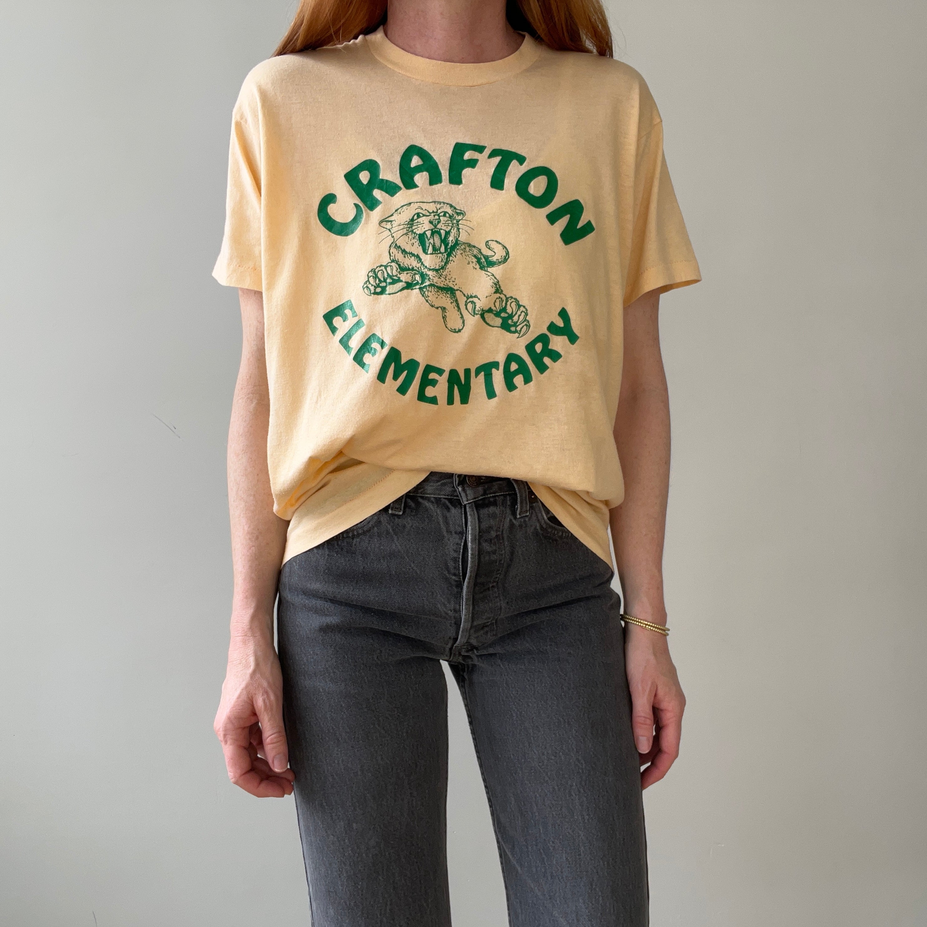 1970s Light Sand/Yellow Crafton Elementary T Shirt