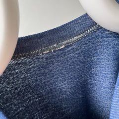 1970s Contrast Stitch Heather Blue Destroyed Raglan Sweatshirt