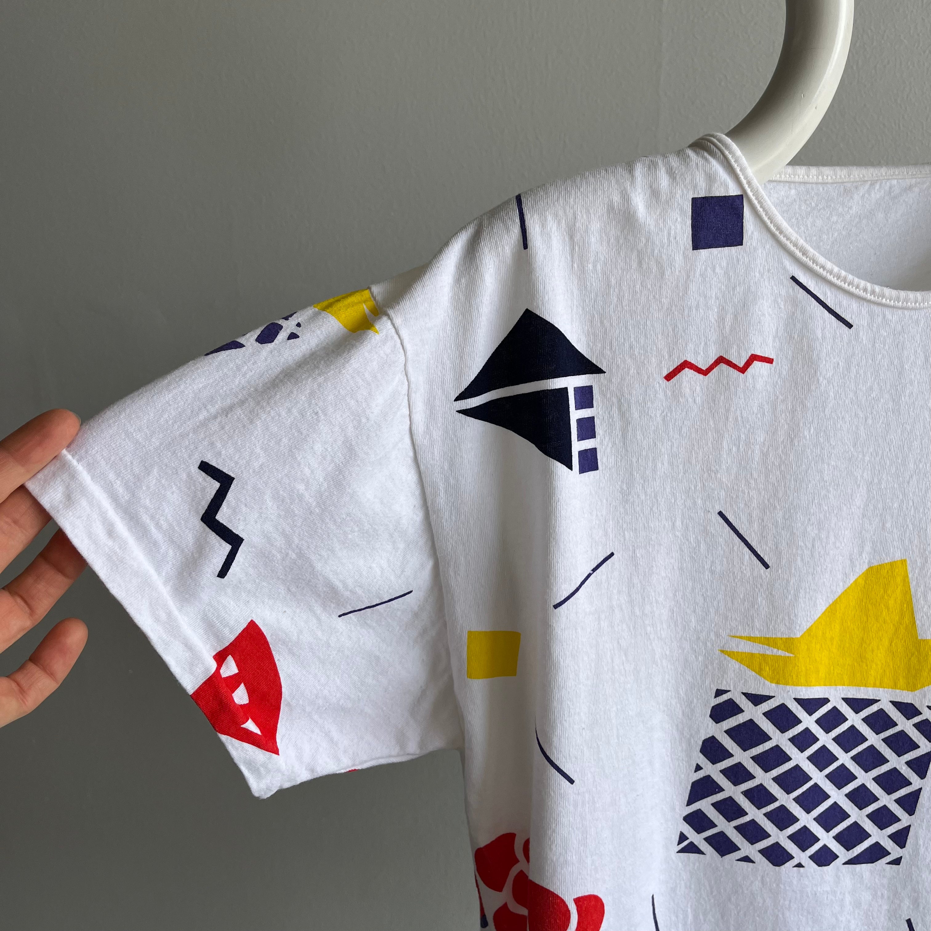 1980s Geometric Cotton T-Shirt with a Rolled Neck