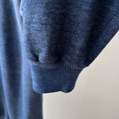 1970s Contrast Stitch Heather Blue Destroyed Raglan Sweatshirt