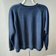 1970s Contrast Stitch Heather Blue Destroyed Raglan Sweatshirt