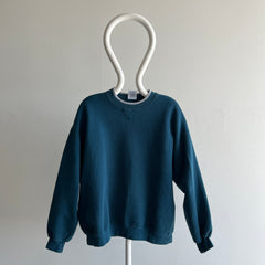 1990s Structured Deep Teal Sweatshirt with Gray Piping