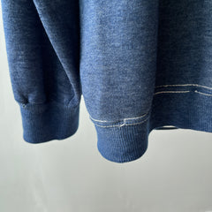 1970s Contrast Stitch Heather Blue Destroyed Raglan Sweatshirt