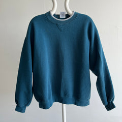 1990s Structured Deep Teal Sweatshirt with Gray Piping