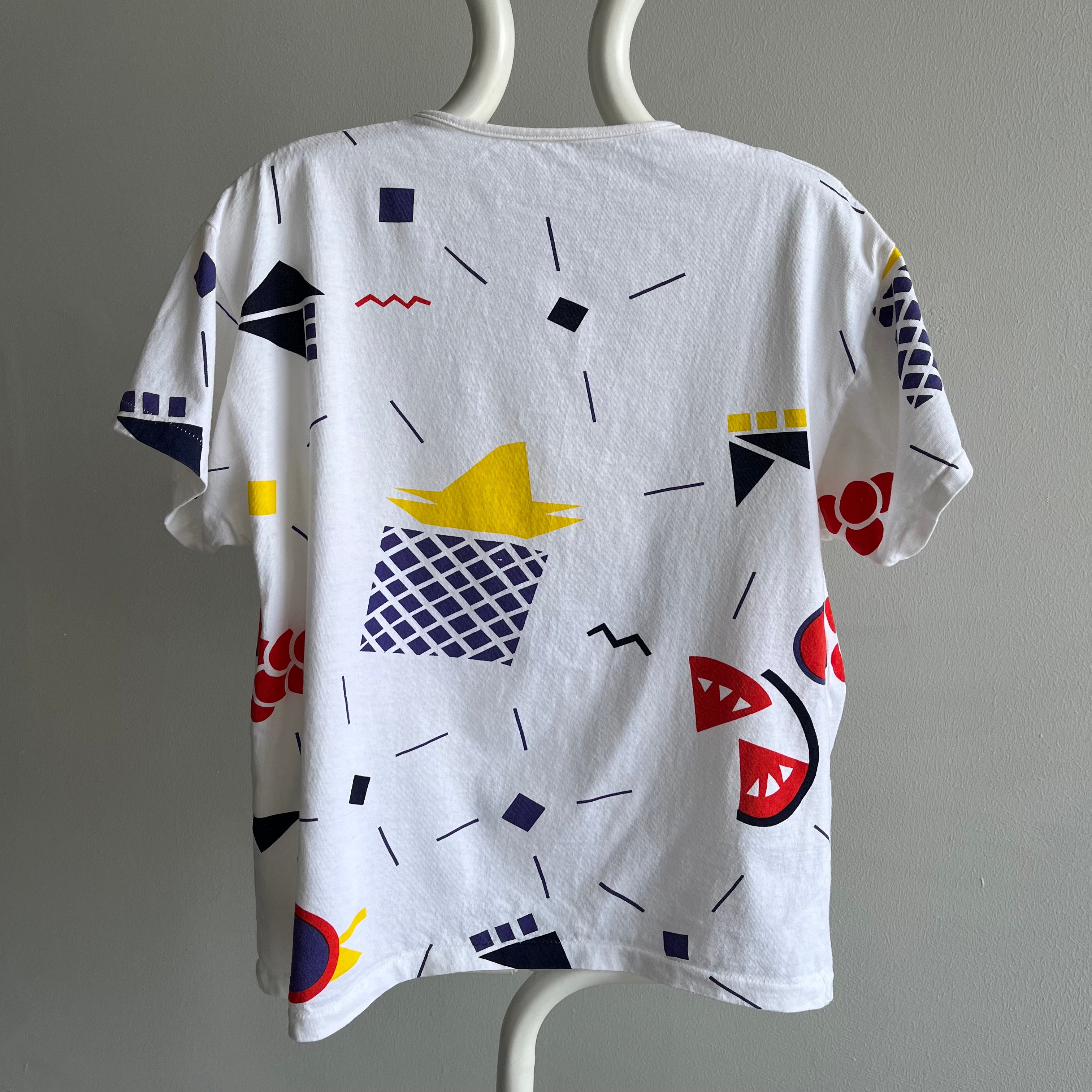 1980s Geometric Cotton T-Shirt with a Rolled Neck