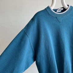 1990s Structured Deep Teal Sweatshirt with Gray Piping