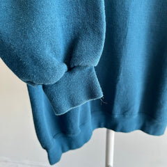 1990s Structured Deep Teal Sweatshirt with Gray Piping