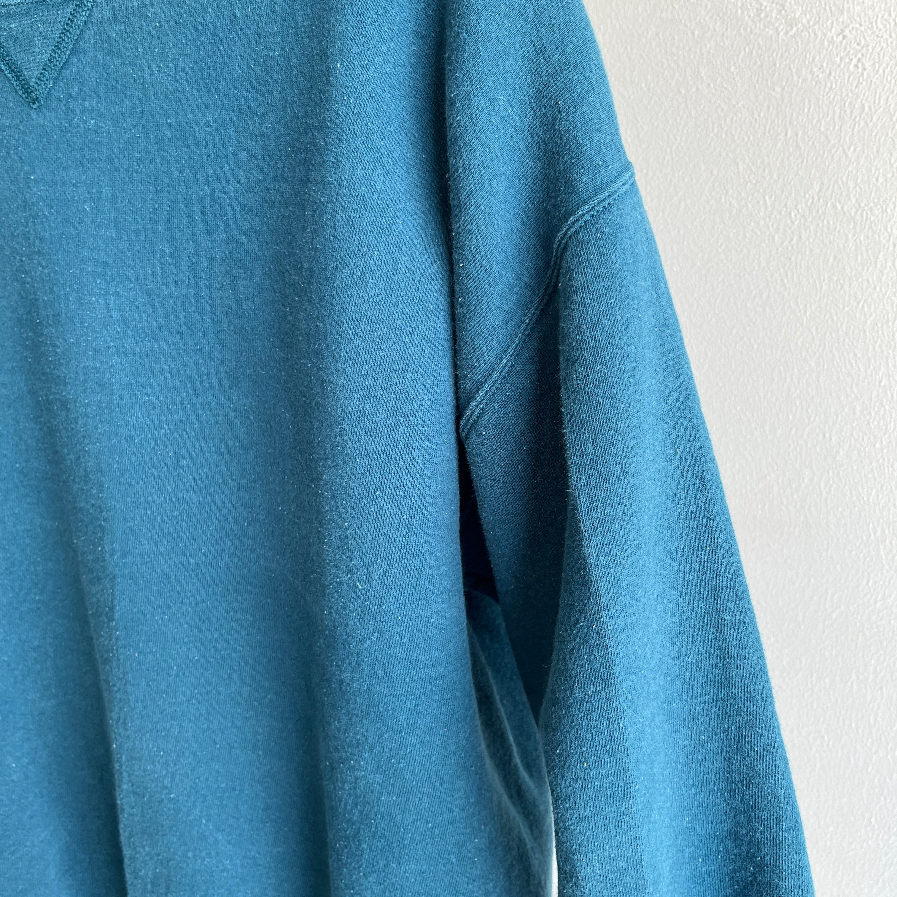 1990s Structured Deep Teal Sweatshirt with Gray Piping