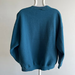 1990s Structured Deep Teal Sweatshirt with Gray Piping