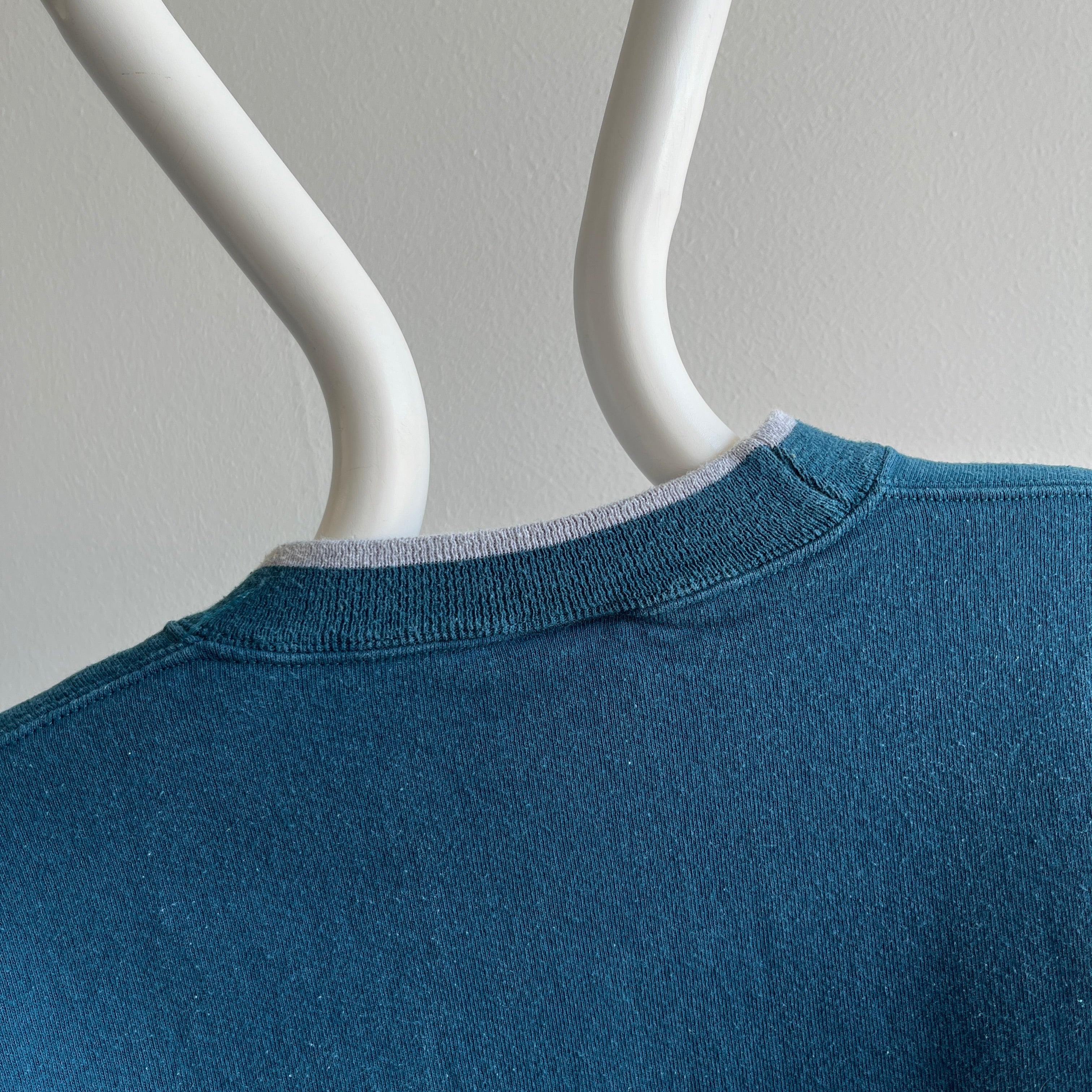 1990s Structured Deep Teal Sweatshirt with Gray Piping