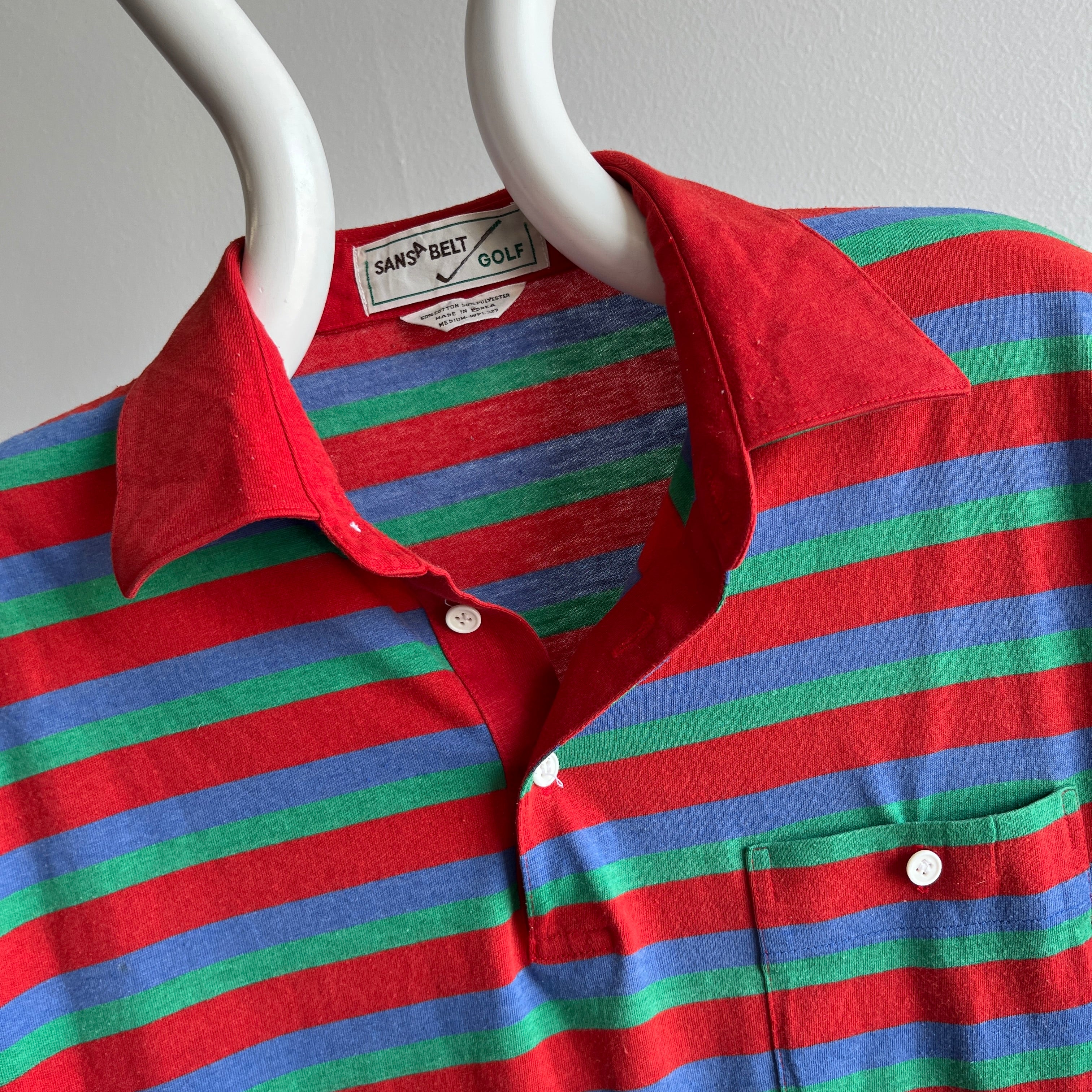 1980s Striped Polo Pocket T-Shirt