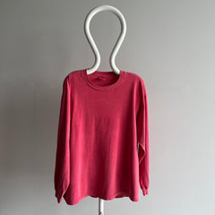 1990s Super Soft and Slouchy Faded Red to Salmon-ish Long Sleeve Cotton Shirt