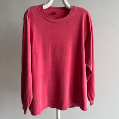 1990s Super Soft and Slouchy Faded Red to Salmon-ish Long Sleeve Cotton Shirt