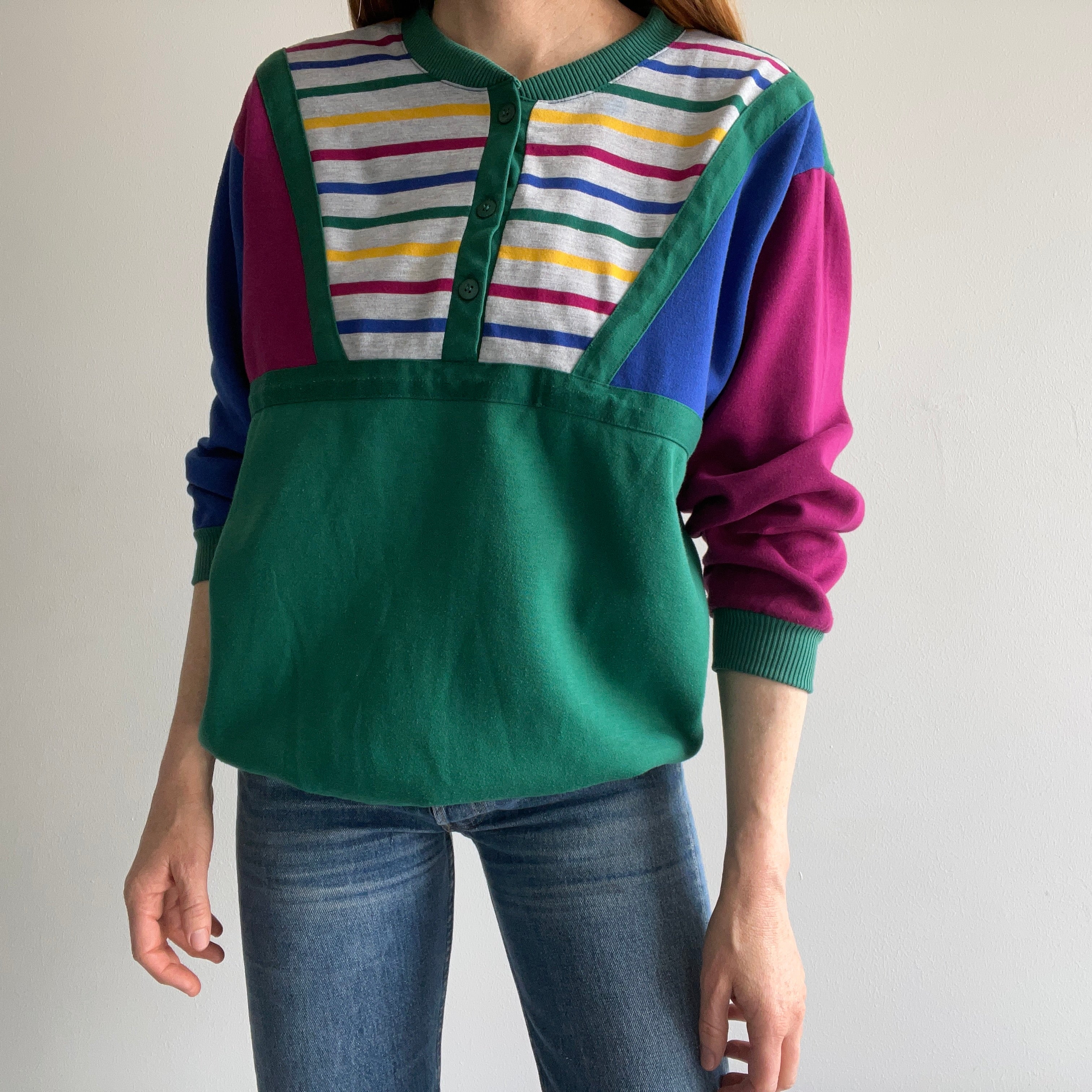 1980s Color Block Bonanza Henley Sweatshirt