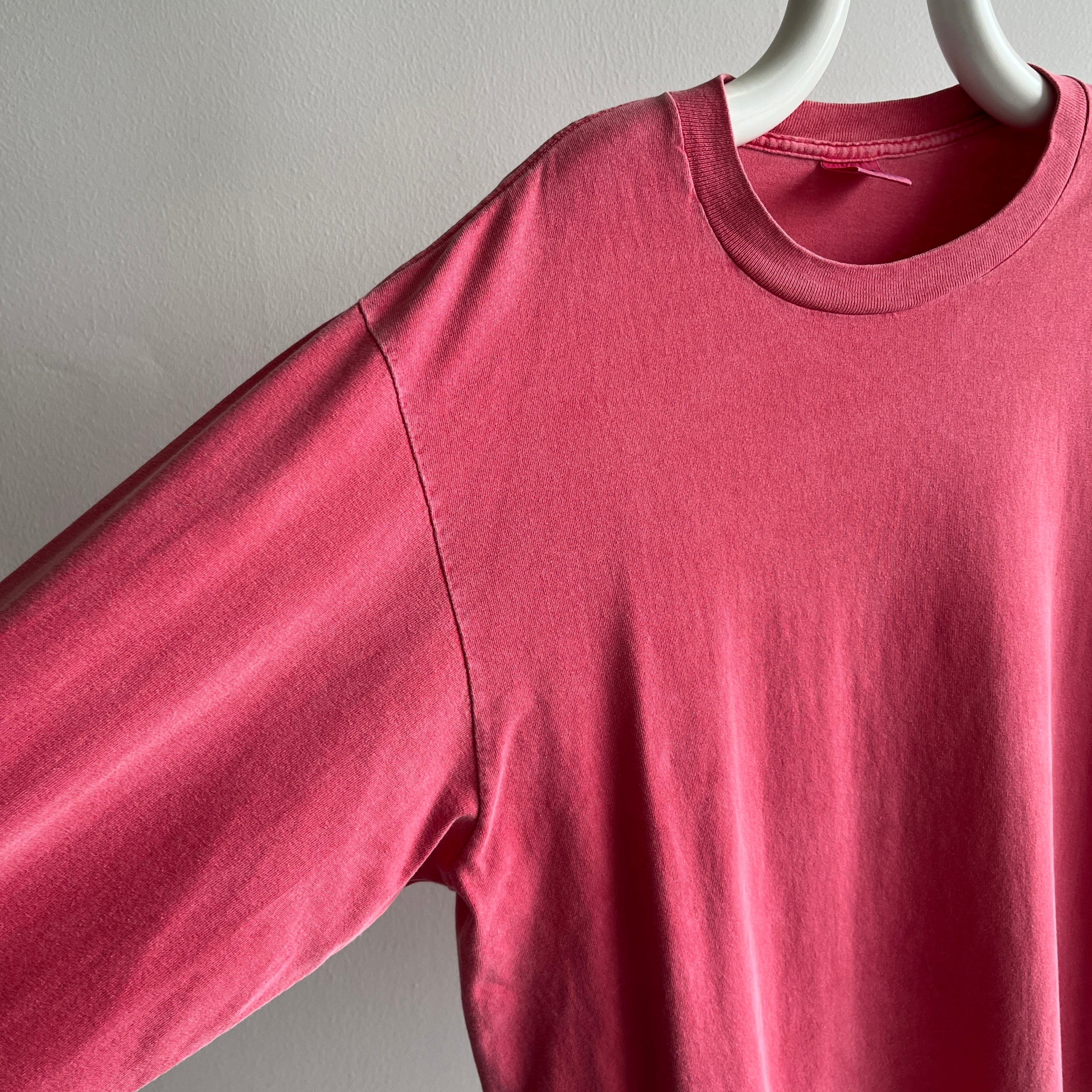 1990s Super Soft and Slouchy Faded Red to Salmon-ish Long Sleeve Cotton Shirt