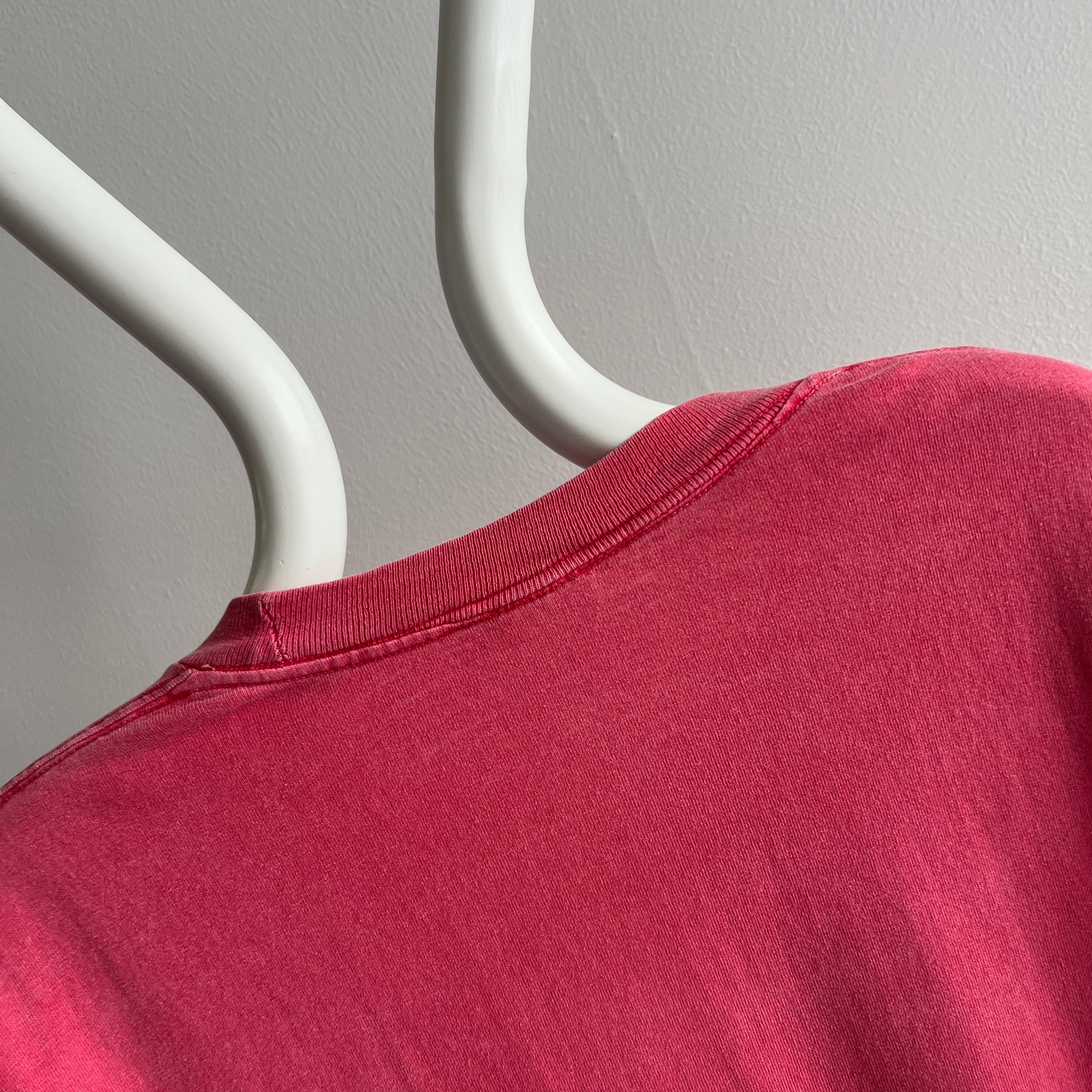 1990s Super Soft and Slouchy Faded Red to Salmon-ish Long Sleeve Cotton Shirt