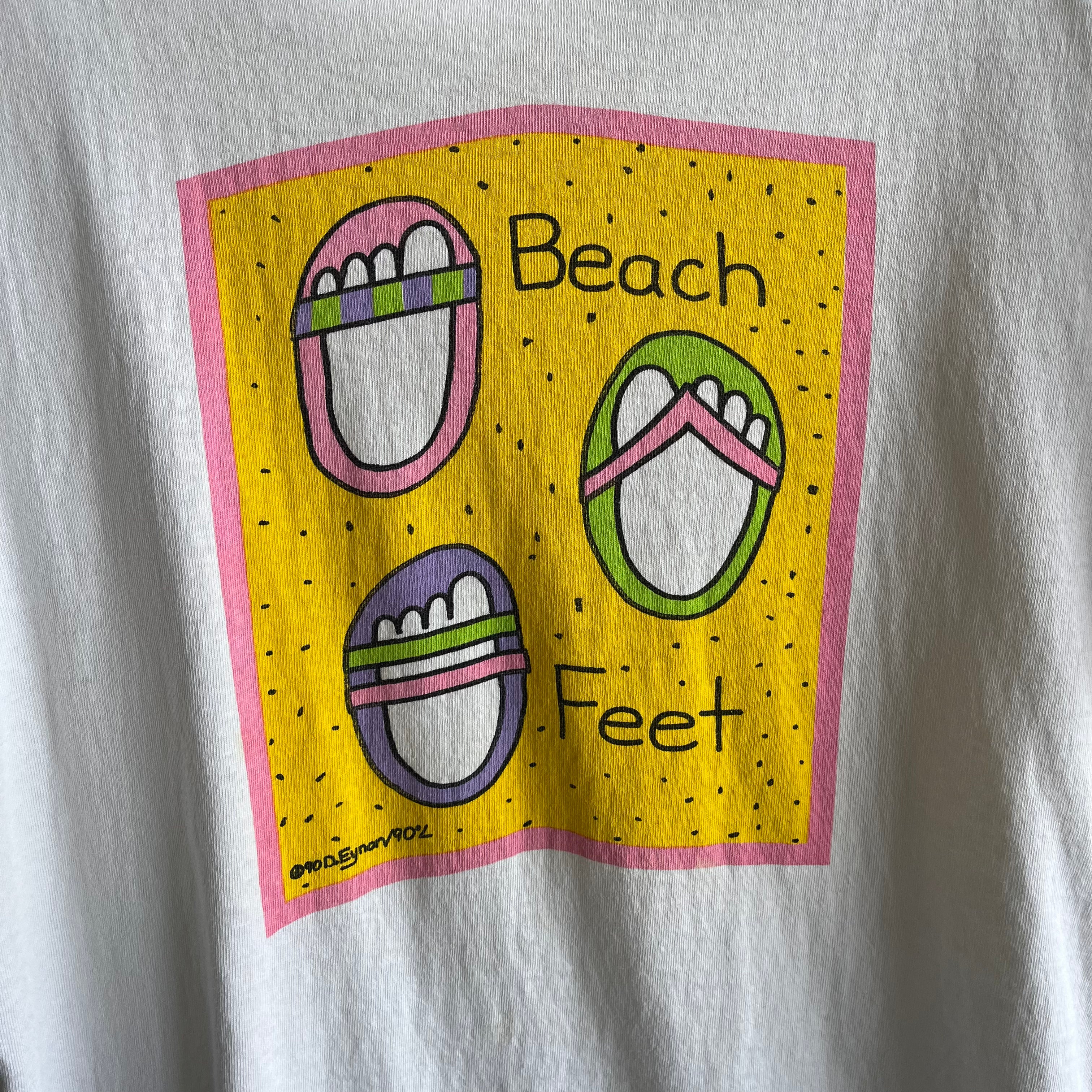 1990 Beach Feet Nicely Thinned Out Cotton T-Shirt