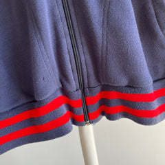 1980s Red (off) White and Blue Triple Stripe Super Duper Soft Zip Up