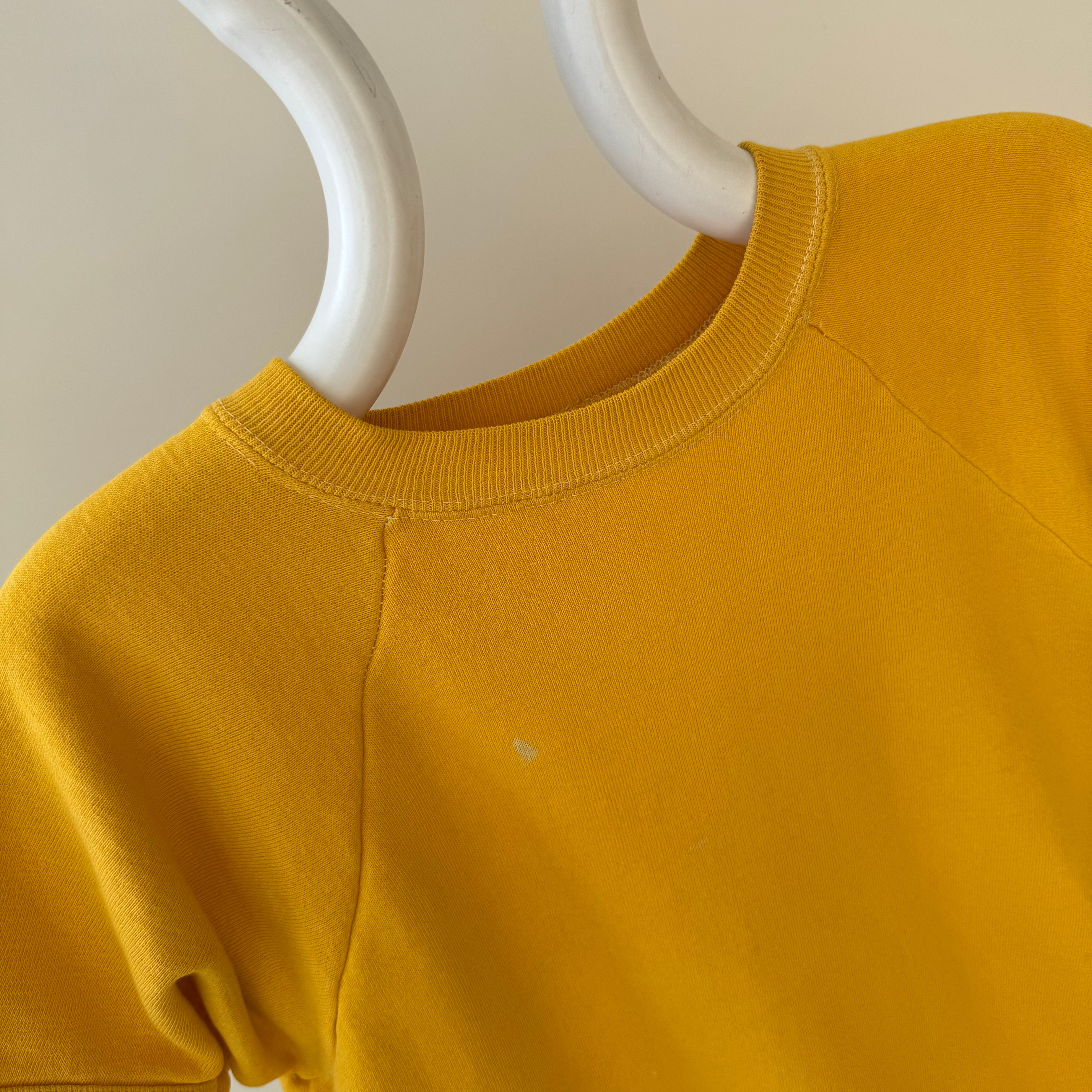 1970s Sunshine Marigold Yellow Soft and Cozy Warm Up Sweatshirt (Short Sleeve)