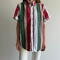 1990s Cotton Short Sleeve Button Down Vertical Stripe Shirt