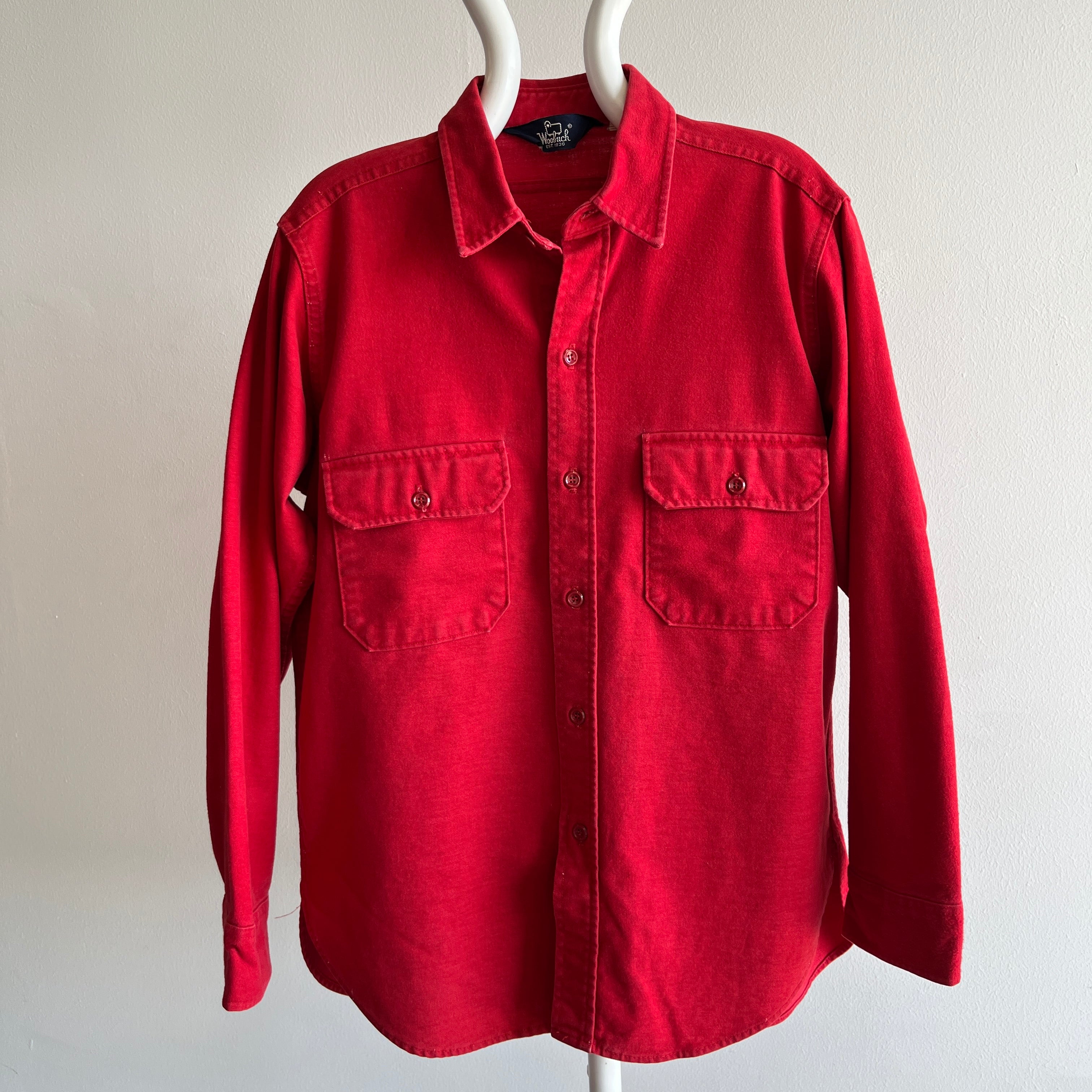 1980s USA Made Woolrich Beautiful Red Moleskin/Chamois Feel Cotton Flannel