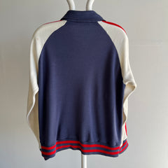 1980s Red (off) White and Blue Triple Stripe Super Duper Soft Zip Up