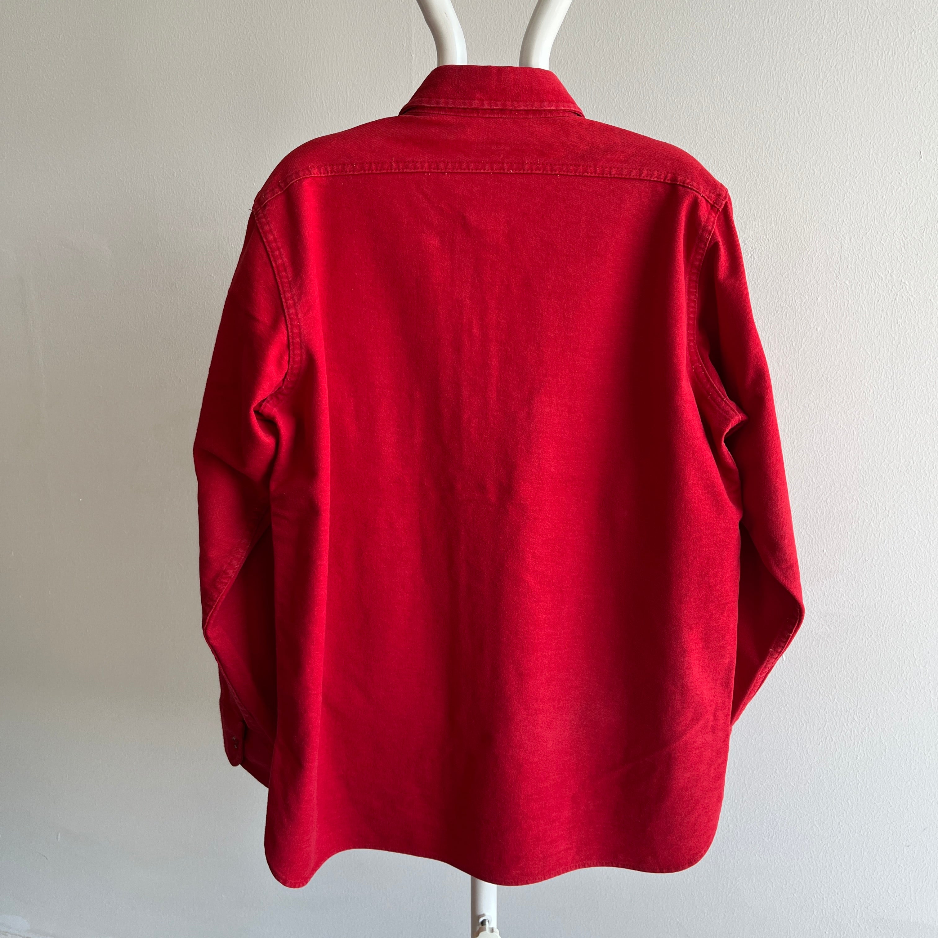 1980s USA Made Woolrich Beautiful Red Moleskin/Chamois Feel Cotton Flannel