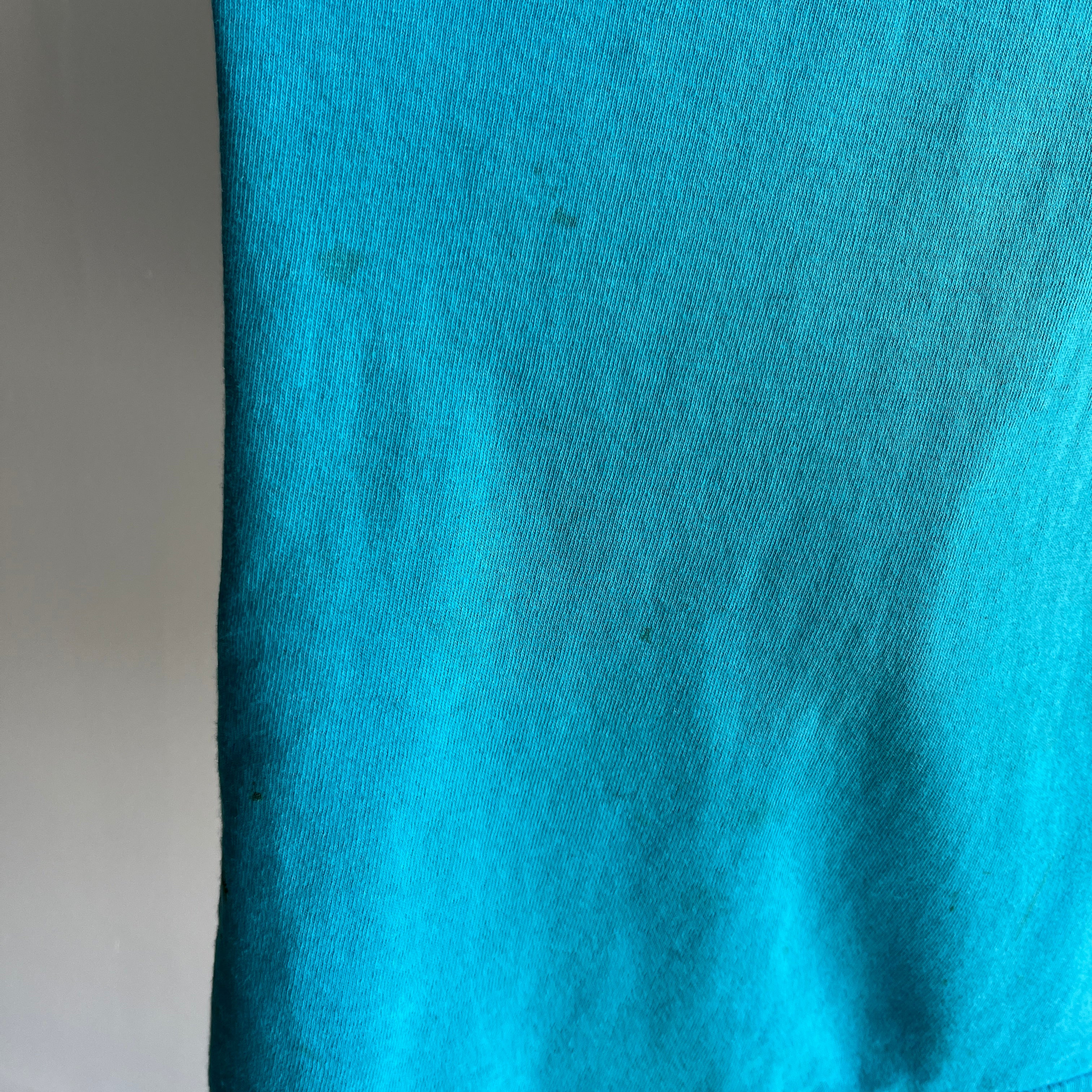 1980s Turquoise Perfectly Stained and Worn FOTL Pocket T-Shirt