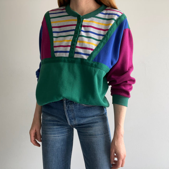 1980s Color Block Bonanza Henley Sweatshirt