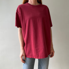 1990s Blank Burgundy Russell T Shirt - Rolled Neck - Classic