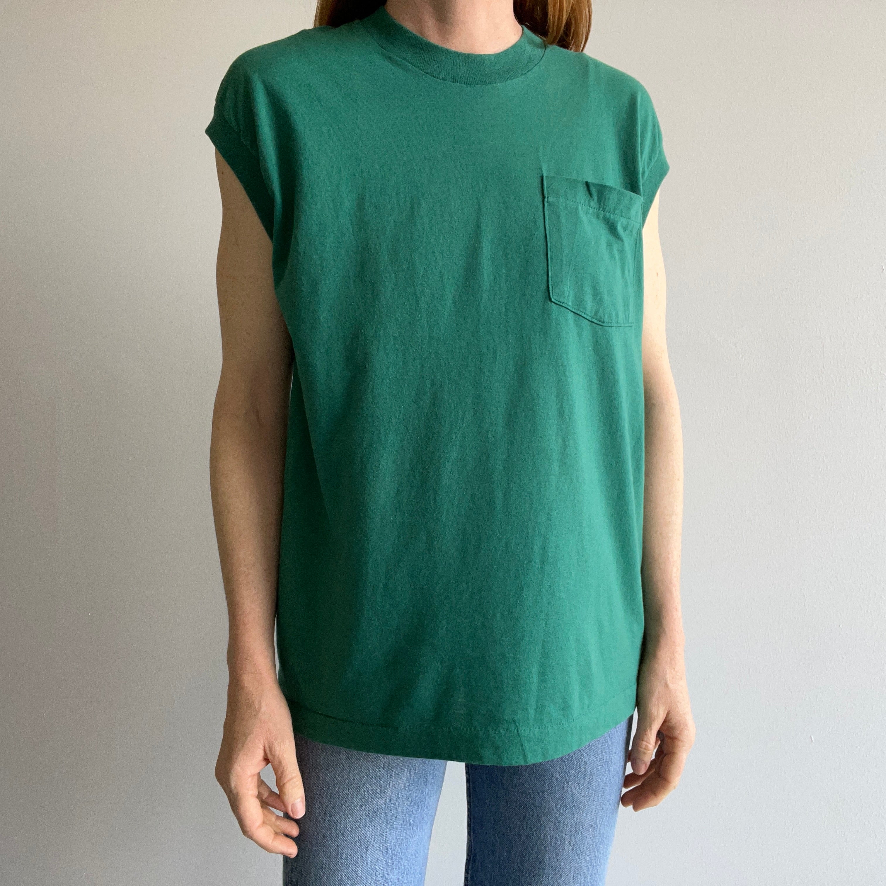 1980s Faded Forest Green FOTL Pocket Muscle Tank