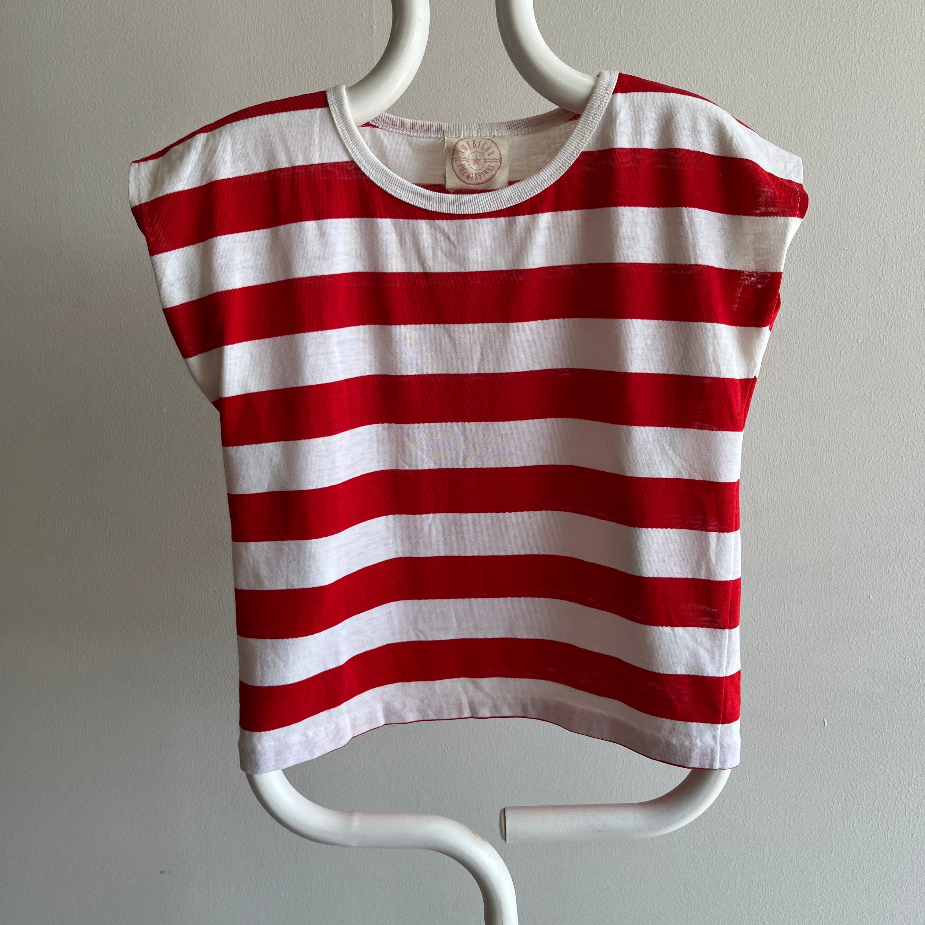 1980s Red and White Striped Thin Muscle Cut Shirt