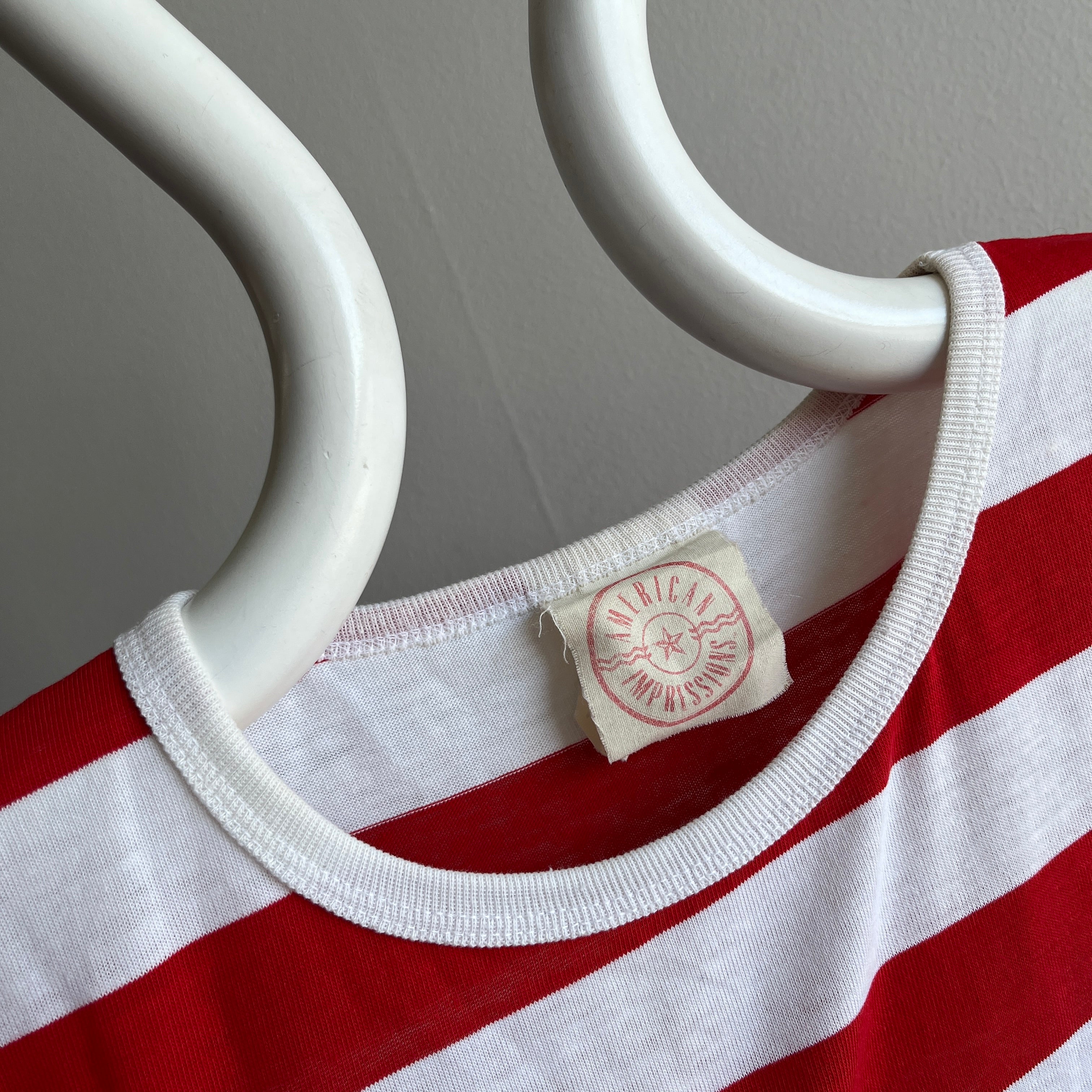 1980s Red and White Striped Thin Muscle Cut Shirt